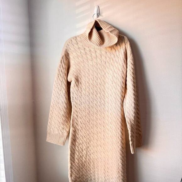 BNWT For Love & Lemons Milana Sweater Maxi Dress Brown Cable Knit Turtleneck M L - Picture 5 of 6